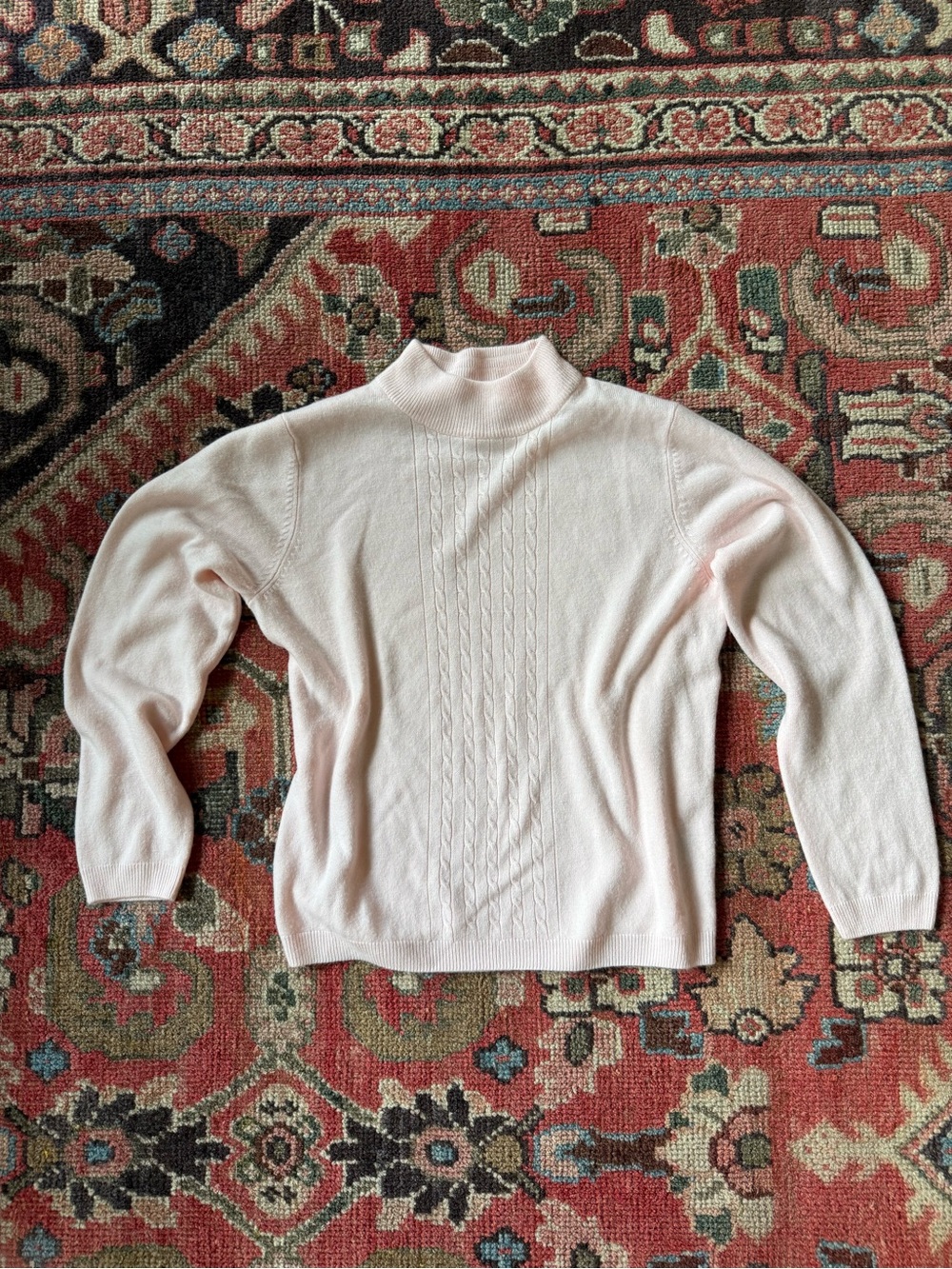 Allison Daley Soft Pink Mock Neck Cable-Front Sweater